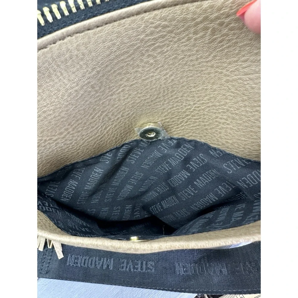 Steve Madden Tan Satchel Crossbody Purse Spell Out Black Gold 9x9‎ Brown